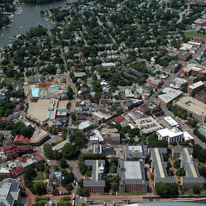 An aerial view showing downtown Annapolis, Maryland near church circle. (Photo courtesy of J. Thomas, IAN).