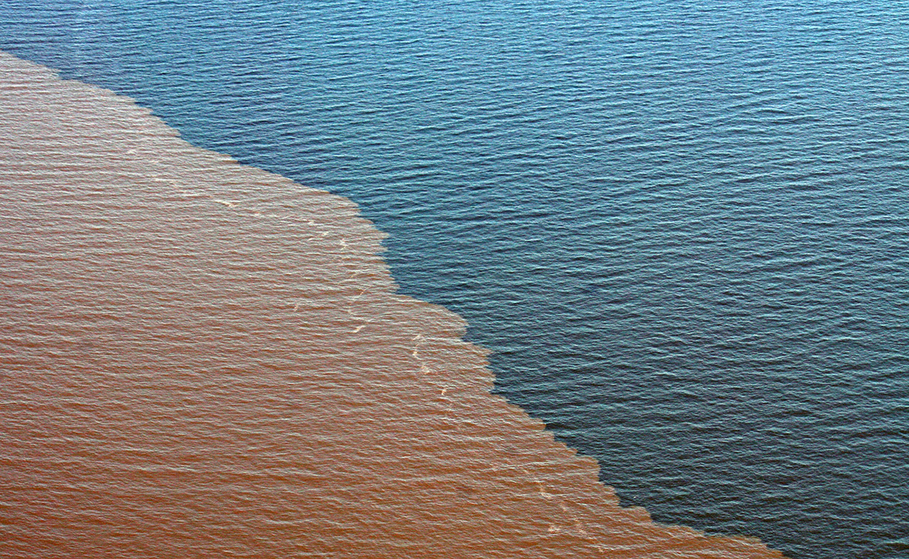 <p>A plume of sediment-laden water makes its way down the Bay.</p>