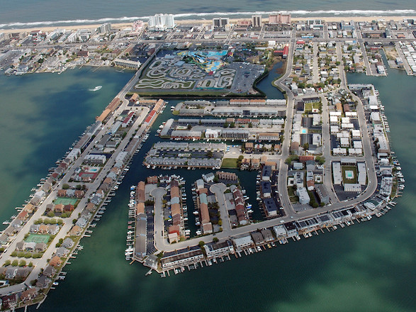 Development along Fenwick Island, which forms the barrier between Isle of Wight Bay and the Atlantic Ocean.